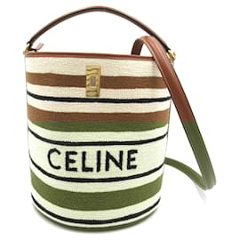 Céline-Celine Fabric Leather Bucket 2way Tote Bag 195572FN814ML-Brown,Beige