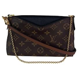 Louis Vuitton-LOUIS VUITTON Pallas Monogram Clutch Noir Shoulder Crossbody Bag-Brown