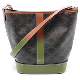 Céline-Celine Small Bucket Triomphe Shoulder Bag PVC Canvas Leather-Black
