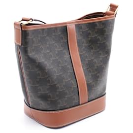 Céline-Celine Small Bucket Triomphe Shoulder Bag PVC Canvas Leather-Black