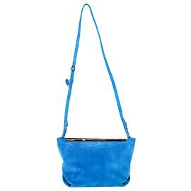 Khaite Augusta Clutch Bag with Strap in Blue Suede Blue