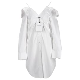 Alexander Wang-Alexander Wang.T Cold-Shoulder Mini Shirt Dress in White Cotton-White,Cream