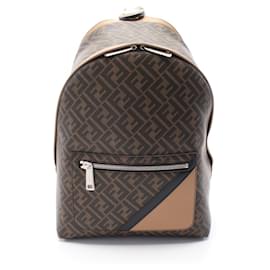 Fendi-Fendi CHIODO DIAGONAL Zucca Backpack PVC Coated Canvas Leather-Brown