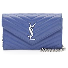 Yves Saint Laurent-Yves Saint Laurent Cassandra Leather Shoulder Bag-Blue