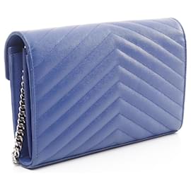 Yves Saint Laurent-Yves Saint Laurent Cassandra Leather Shoulder Bag-Blue