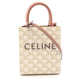 Céline-Celine Mini Vertical Cabas Triomphe Handbag PVC Canvas Leather-White