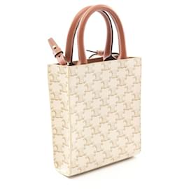 Céline-Celine Mini Vertical Cabas Triomphe Handbag PVC Canvas Leather-White