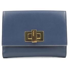 Fendi-Fendi Peekaboo Leather Wallet Navy-Blue