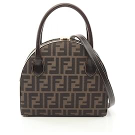 Fendi-Fendi Zucca Canvas Leather Handbag-Brown