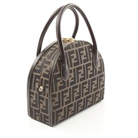 Fendi-Fendi Zucca Canvas Leather Handbag-Brown