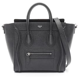 Céline-Celine Luggage Nano Shopper Leather Handbag-Black