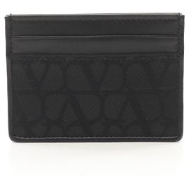 Valentino Garavani Valentino Canvas Leather Toile Iconograph Card Case Black
