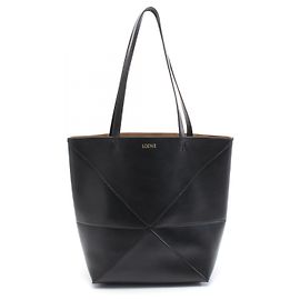 Borsa Tote Media in Pelle Puzzle Loewe Nero