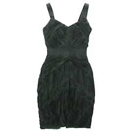 Burberry-Burberry London V-neck Pleated Mini Dress in Green Polyester-Green
