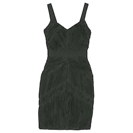 Burberry-Burberry London V-neck Pleated Mini Dress in Green Polyester-Green