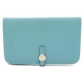 Hermès Billetera bifold de cuero GM Dogon Hermes Azul
