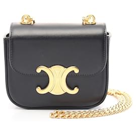 Céline-Celine Triomphe Mini Chain Shoulder Bag Black-Black