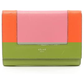 Céline-Celine Leather Frame Trifold Wallet-Orange