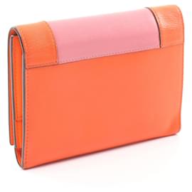 Céline-Celine Leather Frame Trifold Wallet-Orange