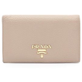 Prada VITELLO GRAIN Leather Card Case Brown Beige