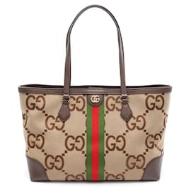 Gucci-Gucci Medium Tote Jumbo GG Canvas Leather-Brown,Beige
