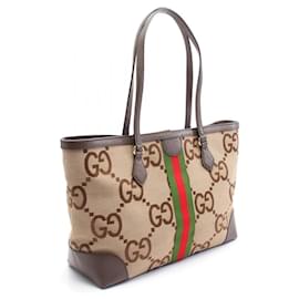 Gucci-Gucci Medium Tote Jumbo GG Canvas Leather-Brown,Beige