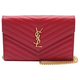 Yves Saint Laurent-Yves Saint Laurent Monogram Leather Monogram Saint Laurent Shoulder Bag 377828-Red
