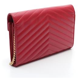 Yves Saint Laurent-Yves Saint Laurent Monogram Leather Monogram Saint Laurent Shoulder Bag 377828-Red