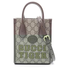 Gucci-Gucci Interlocking G Mini Tote Bag GG Supreme-Brown,Beige
