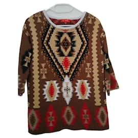 Top Rene Derhy Camel de Viscosa con Motivo Étnico Camello