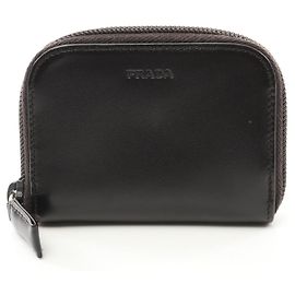 Prada VITELLO Leather Coin Case Brown Brown