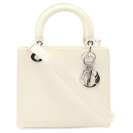 Dior-Dior Lady Dior Leather Handbag White-White
