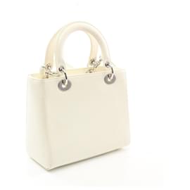 Dior-Dior Lady Dior Leather Handbag White-White