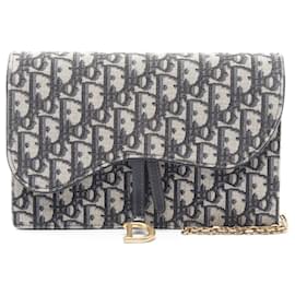 Dior-Dior Saddle Canvas Leather Pouch-Blue