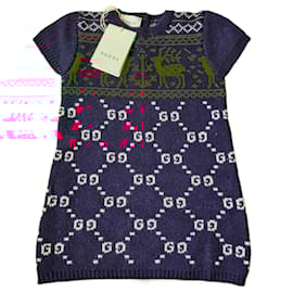 Gucci-Printed dress, made of wool, size 12/18 months, GUCCI, New-Other