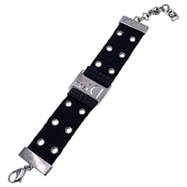 Dior-Christian Black Fabric Strap Logo Panel Street Chic Bracelet-Black