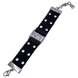 Dior Pulsera de estilo urbano con panel de logo de tela negra Christian Negro