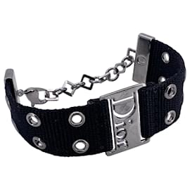Dior-Christian Black Fabric Strap Logo Panel Street Chic Bracelet-Black