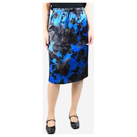 Dries Van Noten-Blue floral satin skirt - size UK 10-Blue
