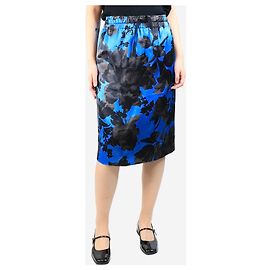 Dries Van Noten Blaue Blumen-Satin-Rock - Größe UK 10 Blau