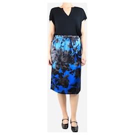 Dries Van Noten-Blue floral satin skirt - size UK 10-Blue