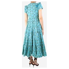 Autre Marque-Turquoise floral tiered midi dress - size UK 8-Green