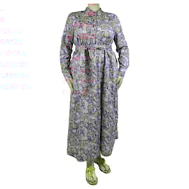 Autre Marque-Blue floral printed midi shirt dress - size L-Blue