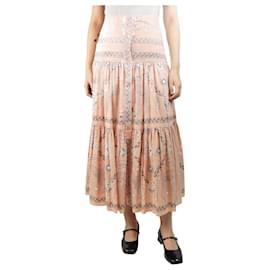 Sandro-Peach paisley printed midi skirt - size UK 10-Pink