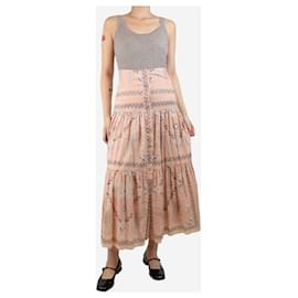 Sandro-Peach paisley printed midi skirt - size UK 10-Pink