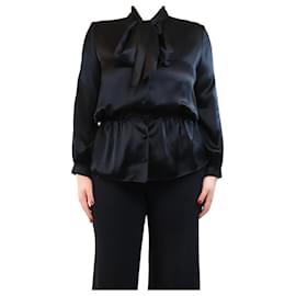 Balenciaga-Blouse en soie noire avec cravate - taille UK 12-Noir