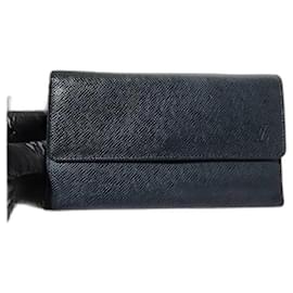Louis Vuitton-Louis Vuitton Taiga Long Flap Wallet Navy Blue-Navy blue