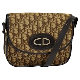 Christian Dior-Christian Dior Trotter Canvas Shoulder Bag Brown Gold Auth 118335-Brown,Golden