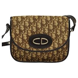 Christian Dior-Christian Dior Trotter Canvas Shoulder Bag Brown Gold Auth 118335-Brown,Golden