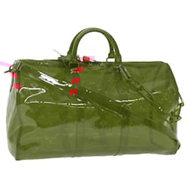 Louis Vuitton-LOUIS VUITTON Monogram Vinyl Keepall Bandouliere 50 Bag Red M41416 Auth 52526S-Red